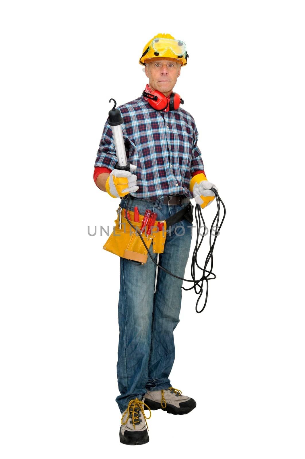 Constrution worker isolated in white