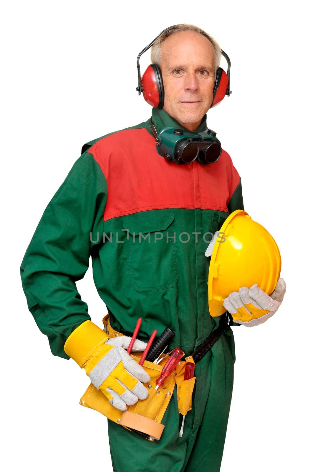 Construction worker isolated in white