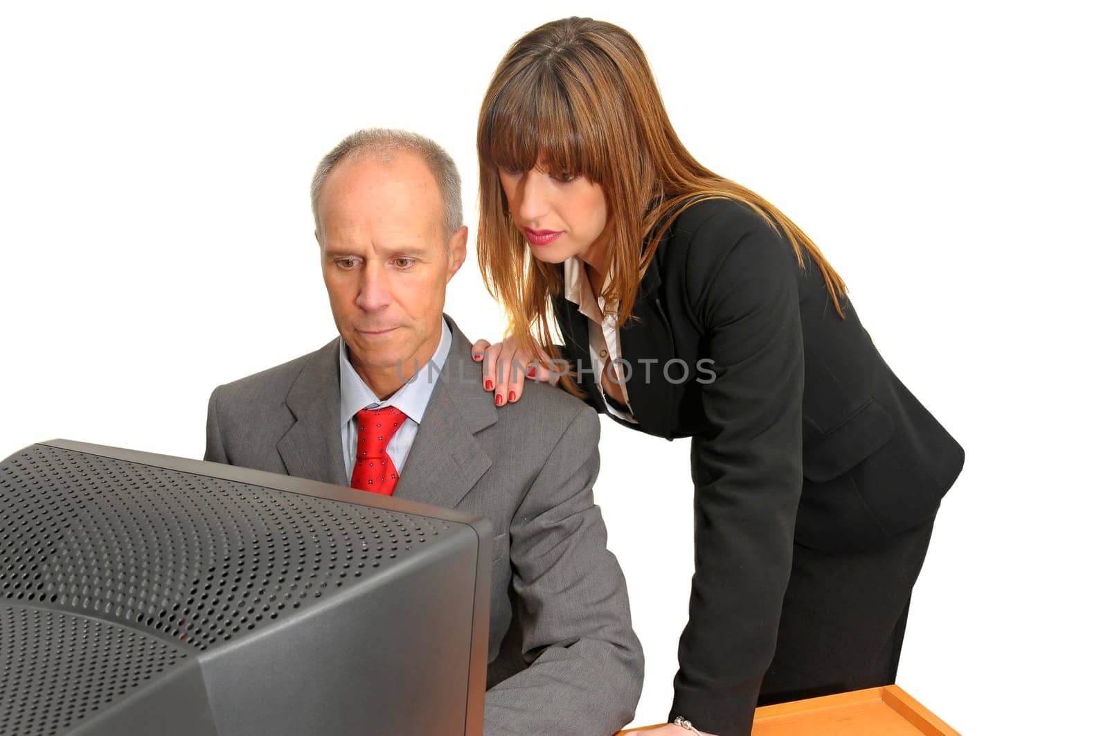 Business woman and businessman isolated in white