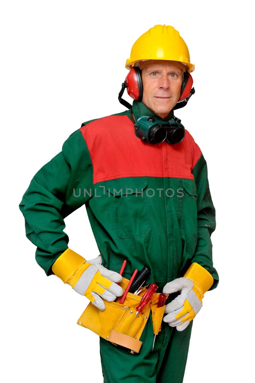 Construction worker isolated in white
