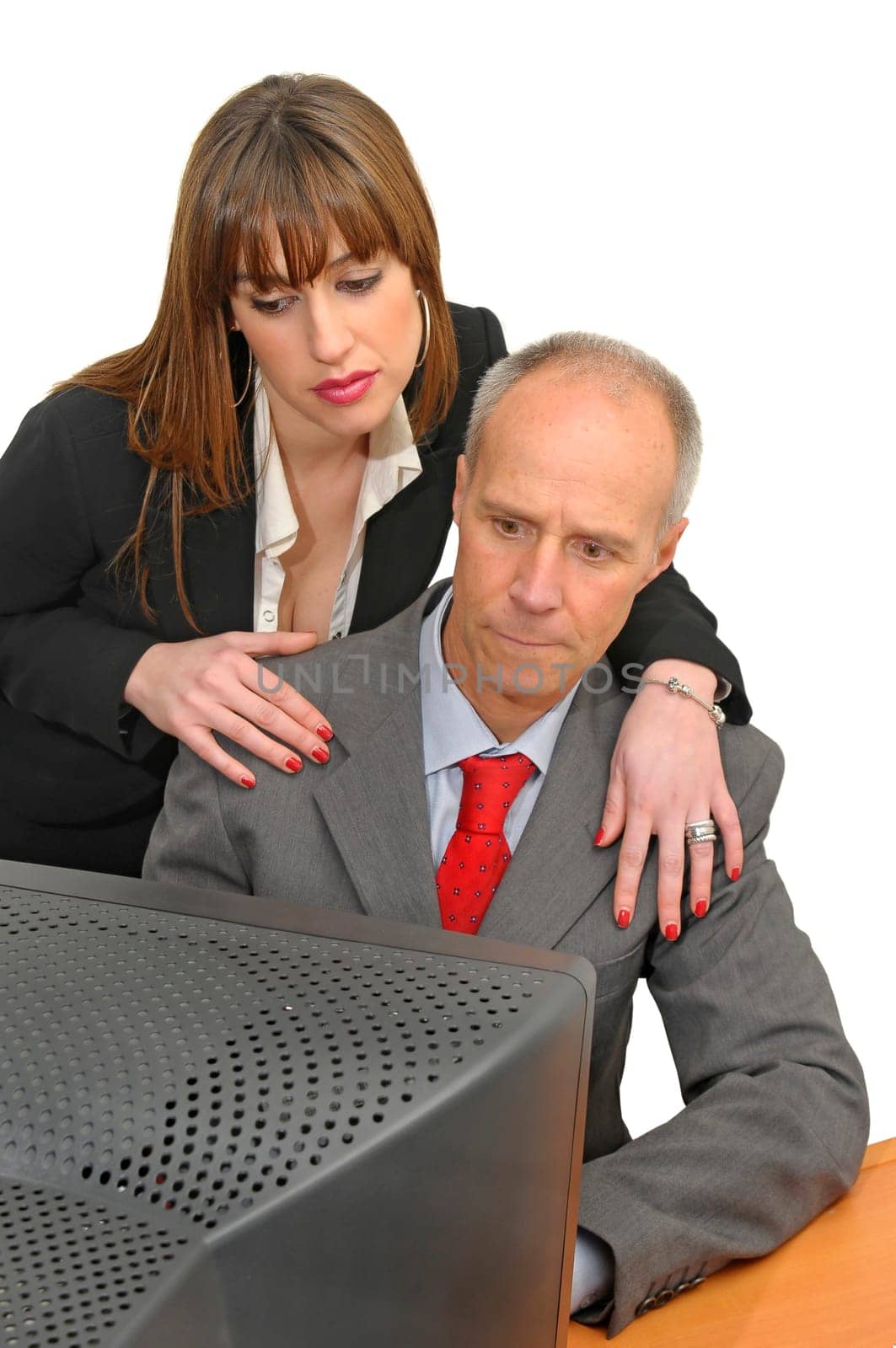 Business woman and businessman isolated in white