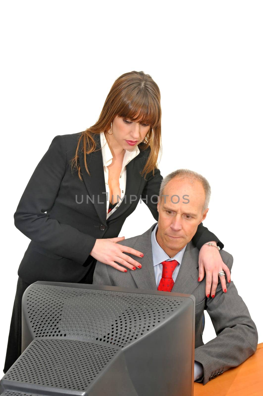 Business woman and businessman isolated in white