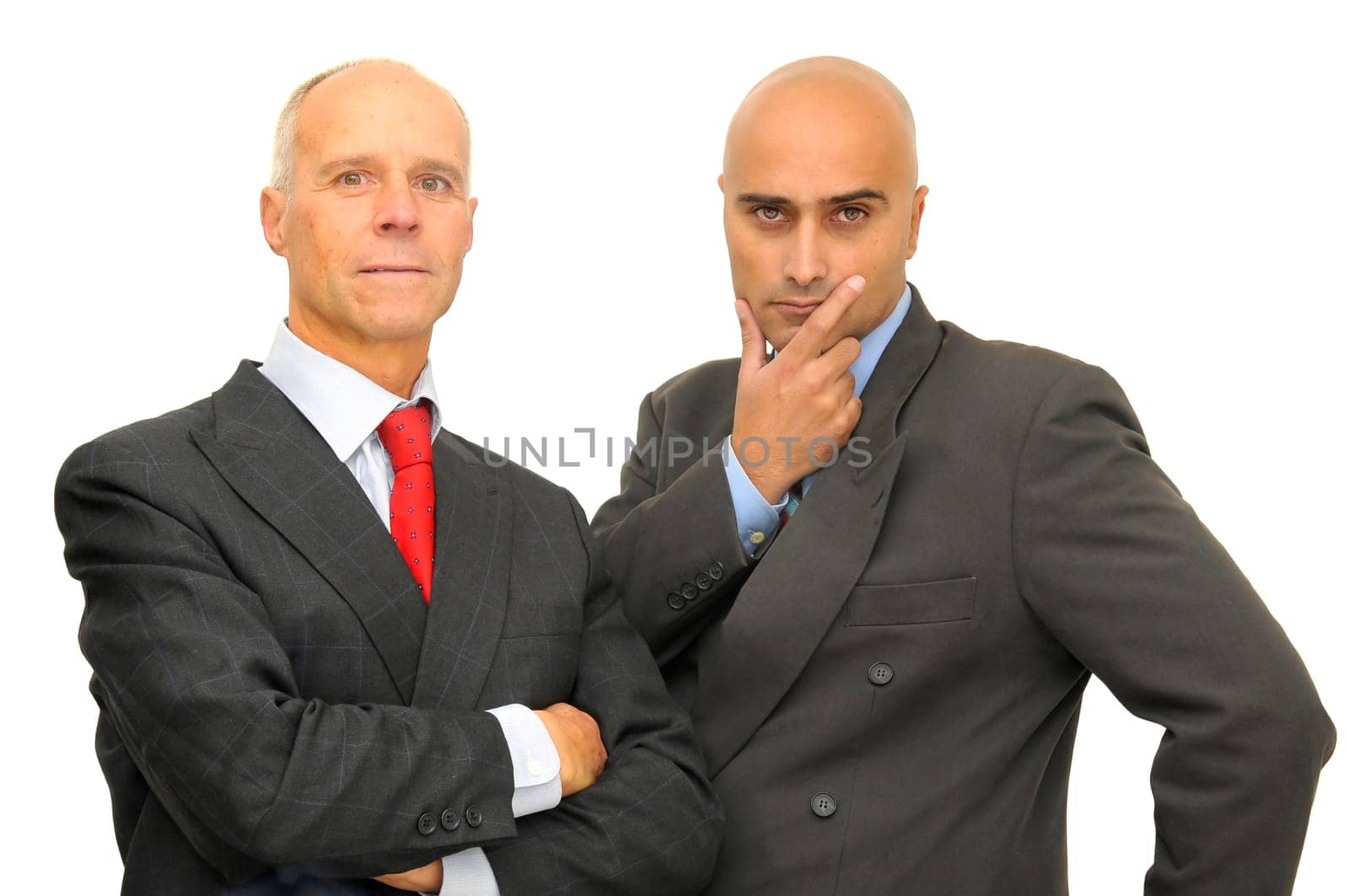 Two businessman isolated against a white background