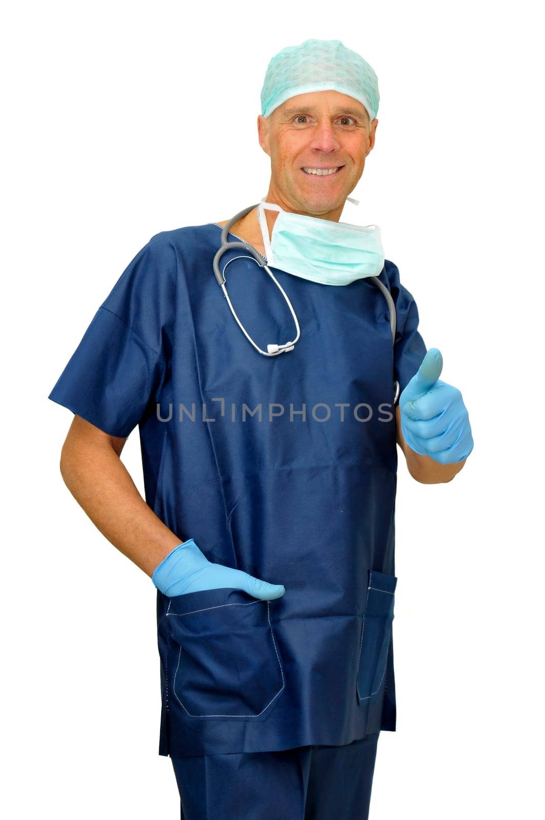 Doctor in uniform posing isolated in white