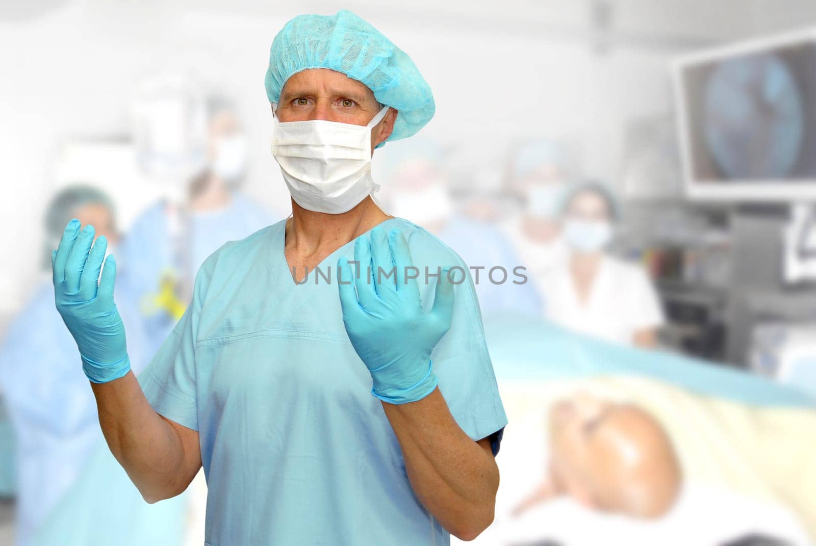 Doctor in uniform preparing for surgery