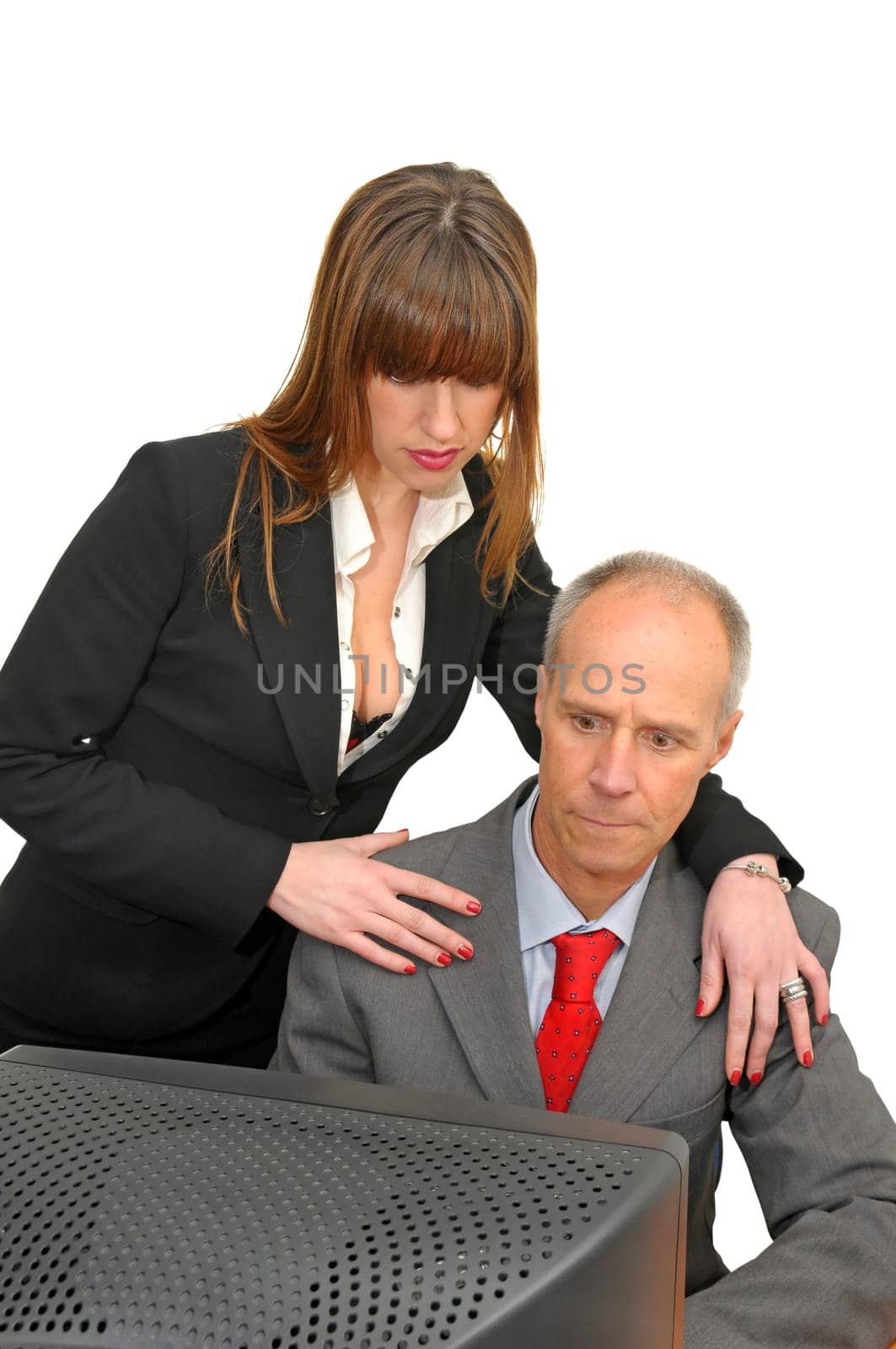 Business woman and businessman isolated in white