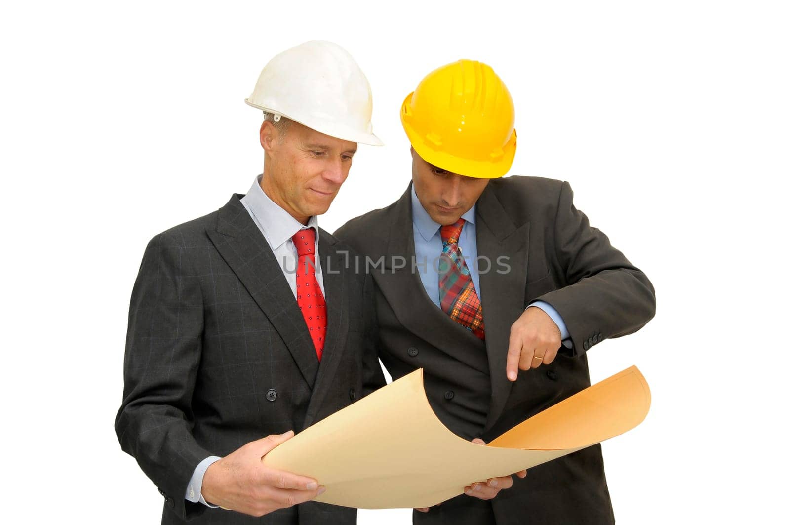 Two engineers isolated against a white background