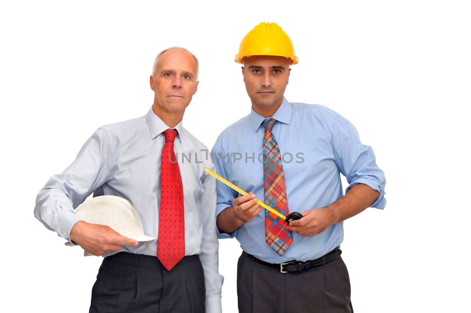Two engineers isolated against a white background