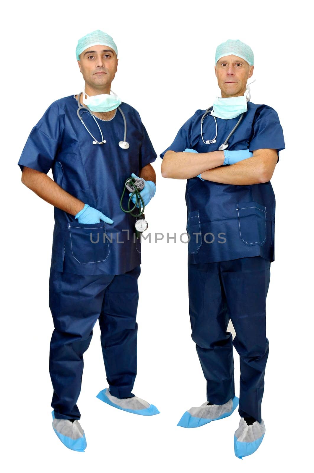 Doctors team in uniform isolated in white