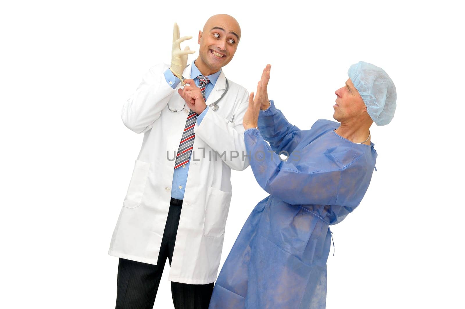 Doctor preparing to examin a patient isolated in white