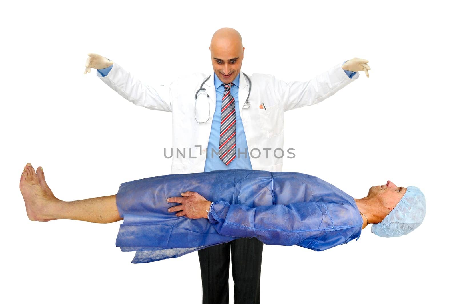 Doctor examinating a patient isolated in white