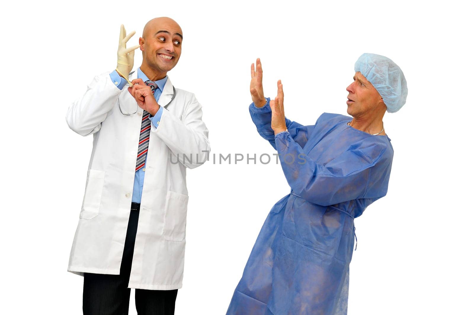 Doctor preparing to examin a patient isolated in white
