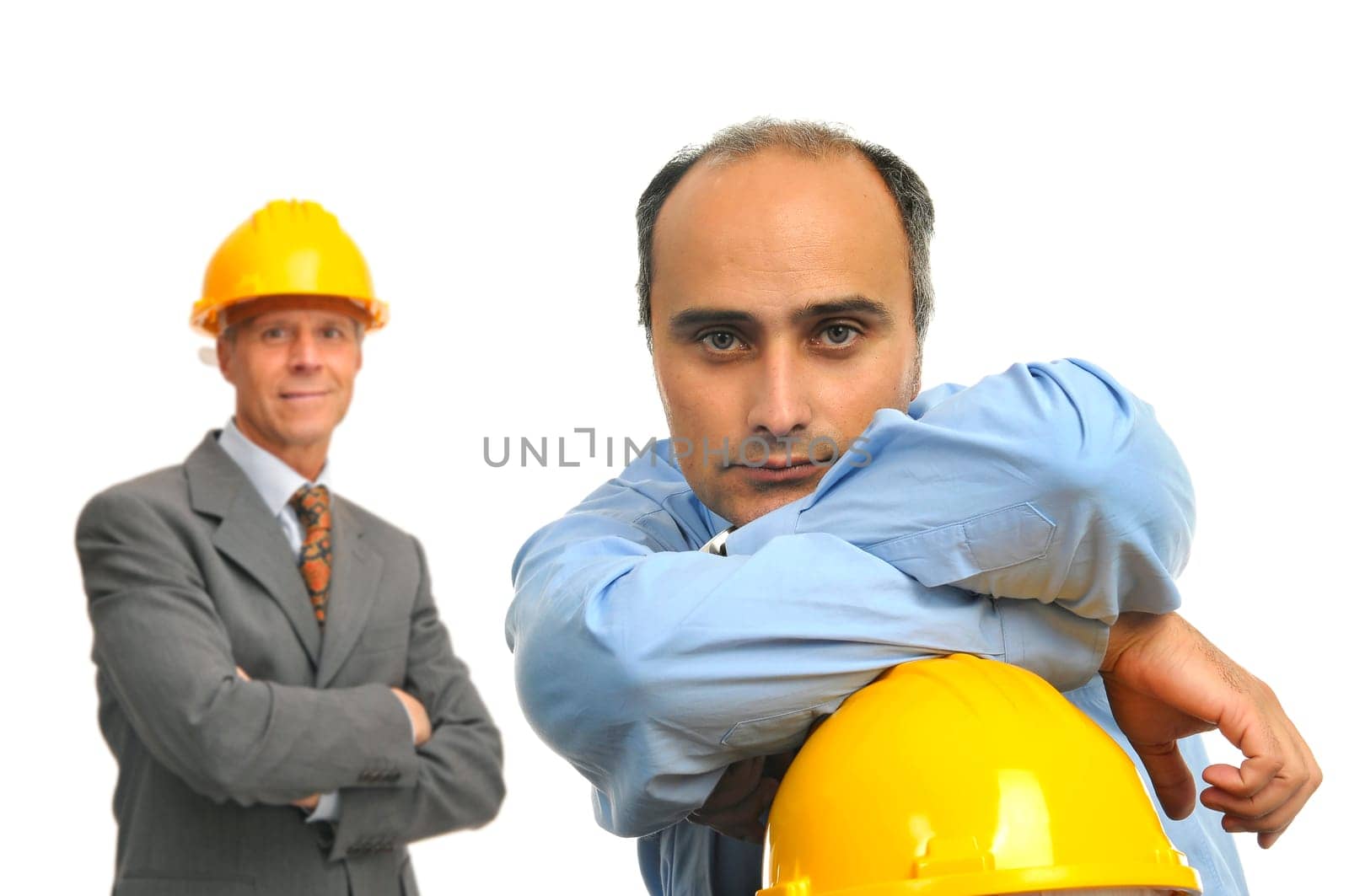 Engineers team isolated in white