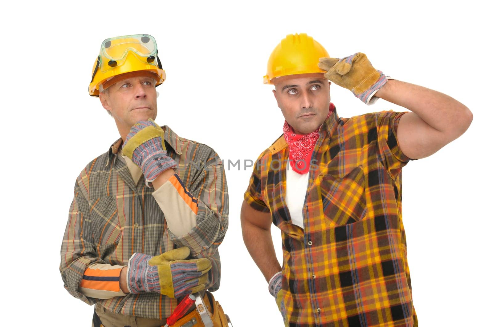 workers with hat isolated against a white background