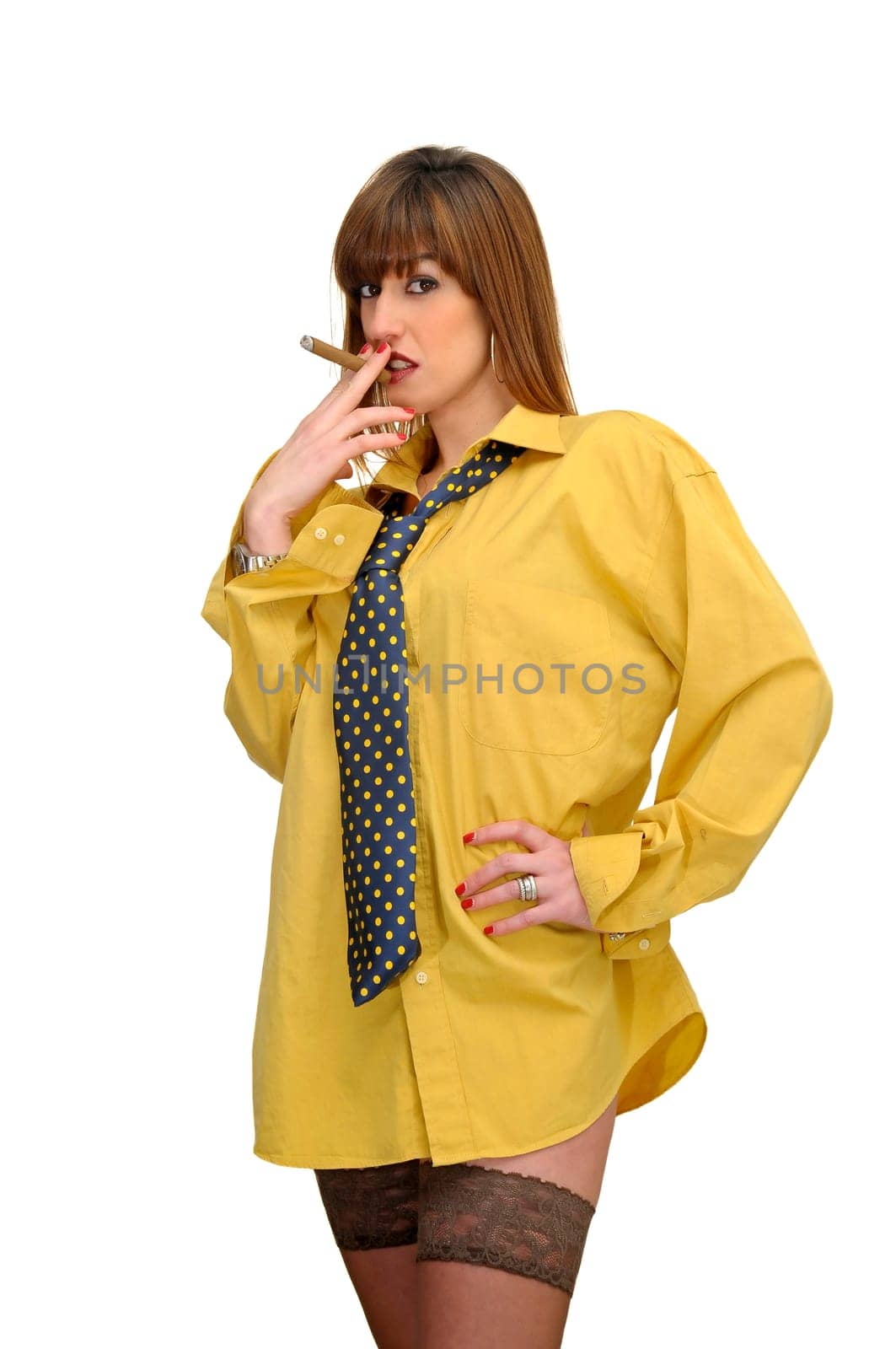 Business woman with money isolated in white