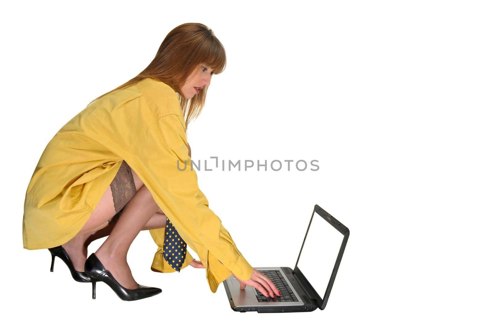 Business woman with laptop isolated in white