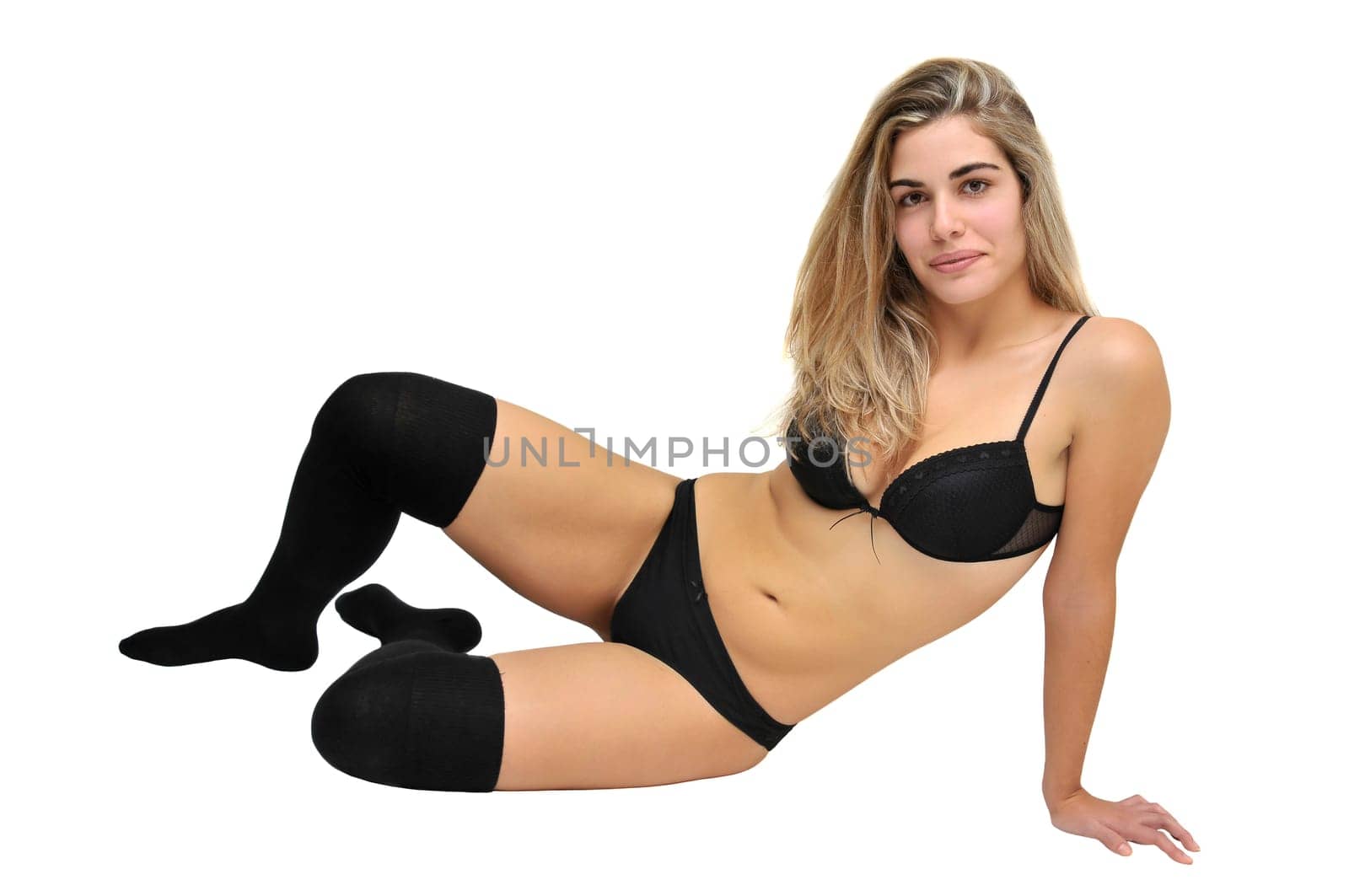 Sexy girl in black lingerie isolated in white