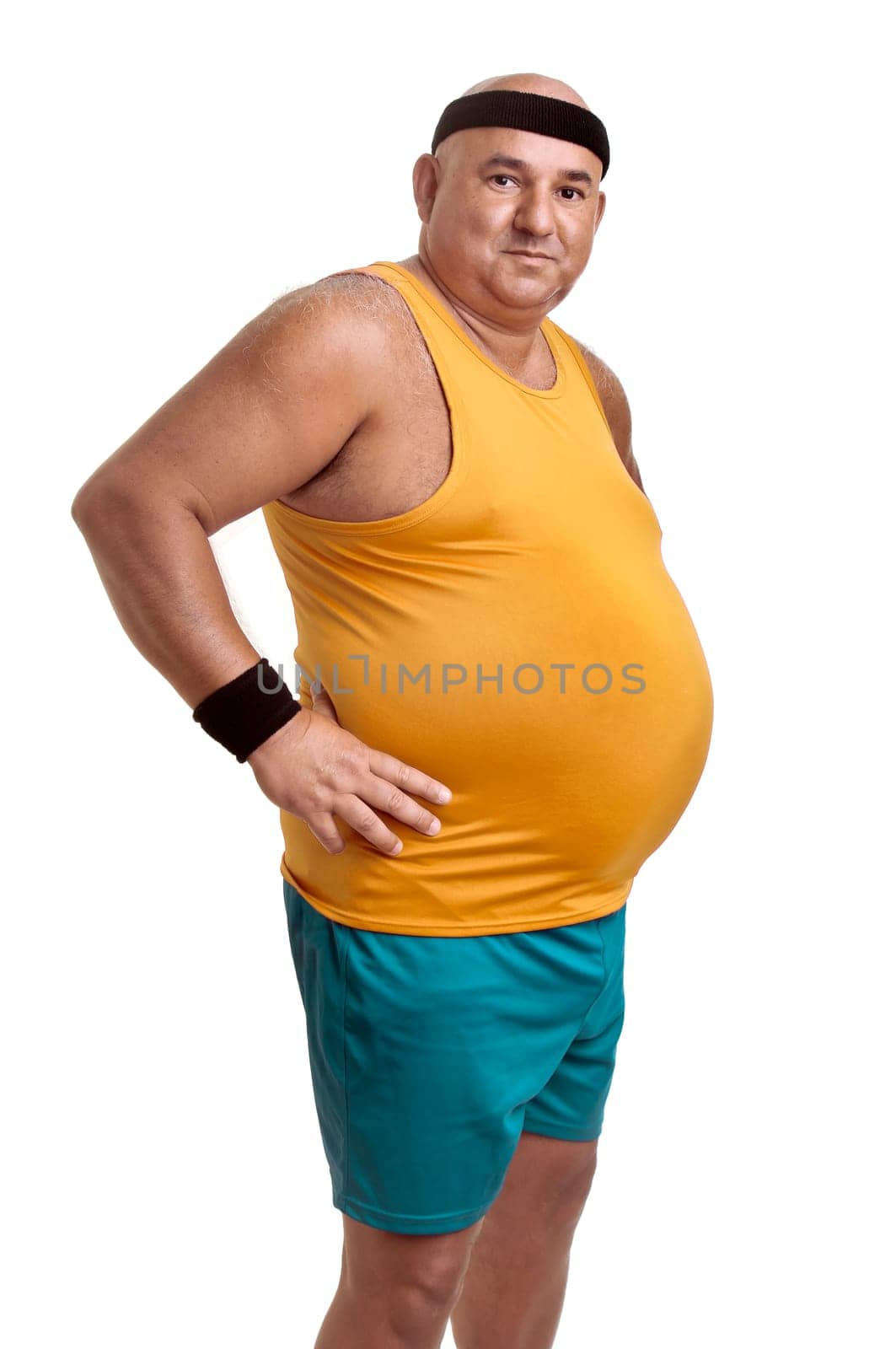 Large fitness man isolated in white