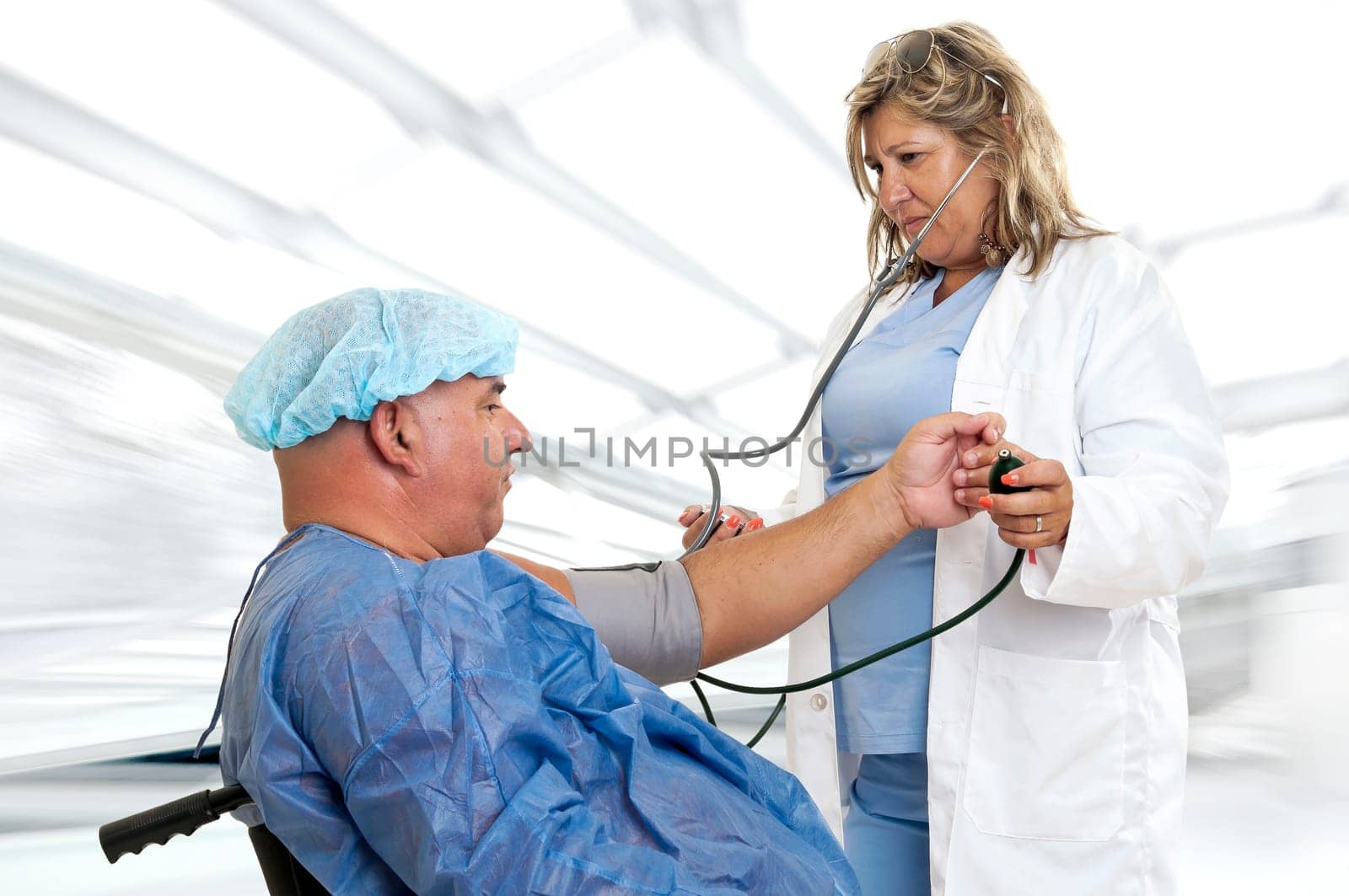 Doctor with very fat male patient