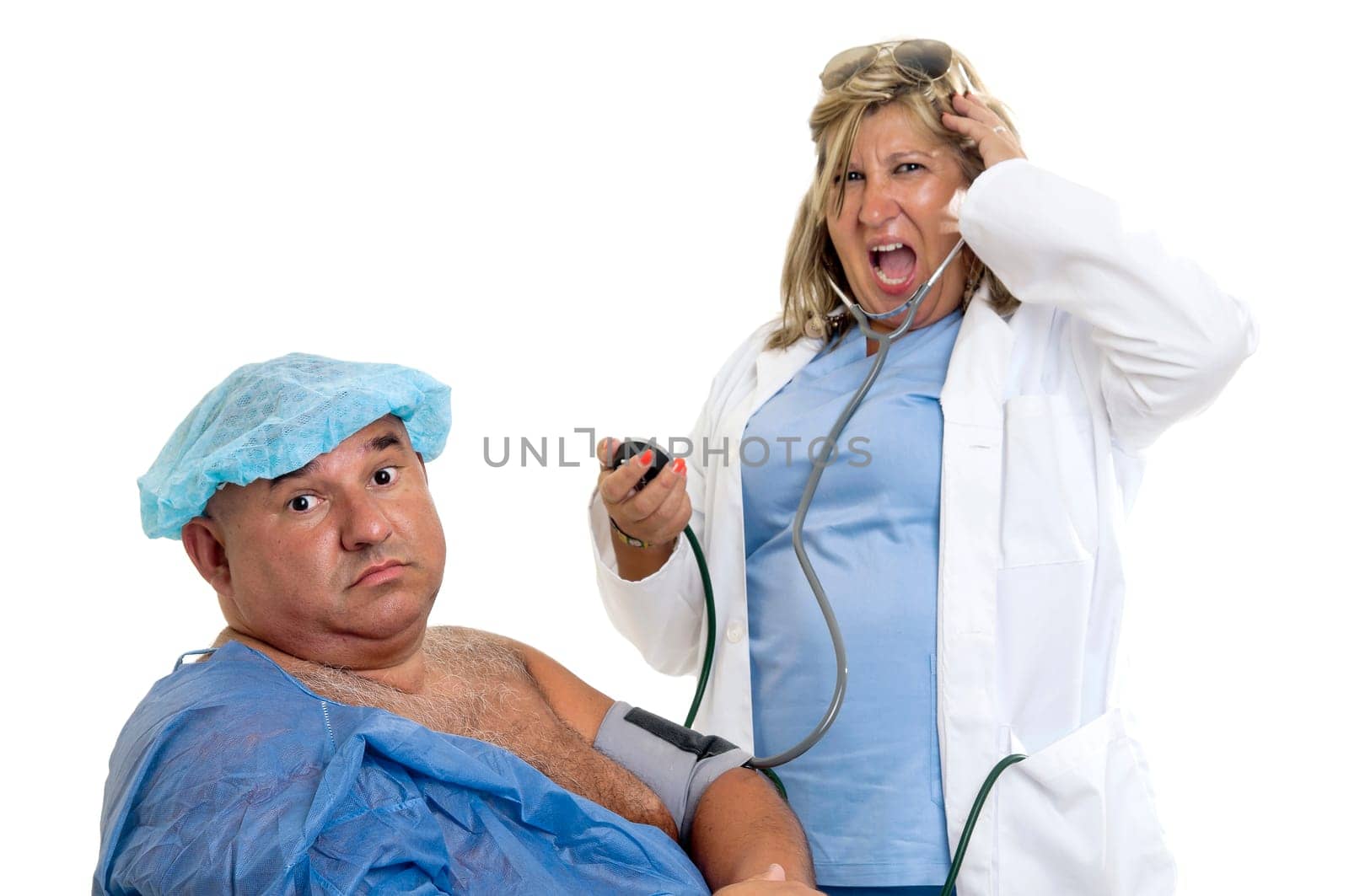 Large male patient in a wheelchair with doctor