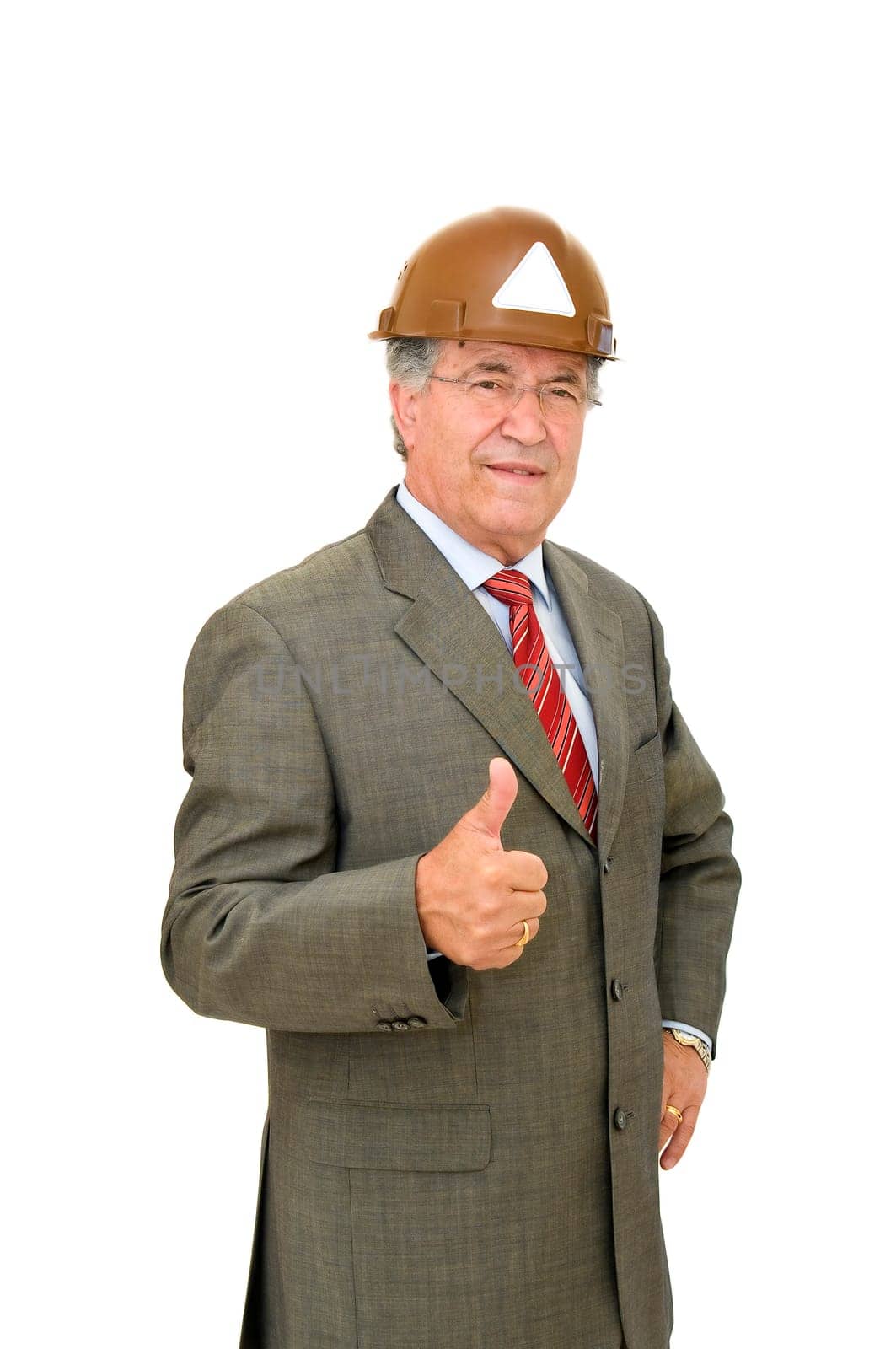 Mature engineer with hat isolated in white