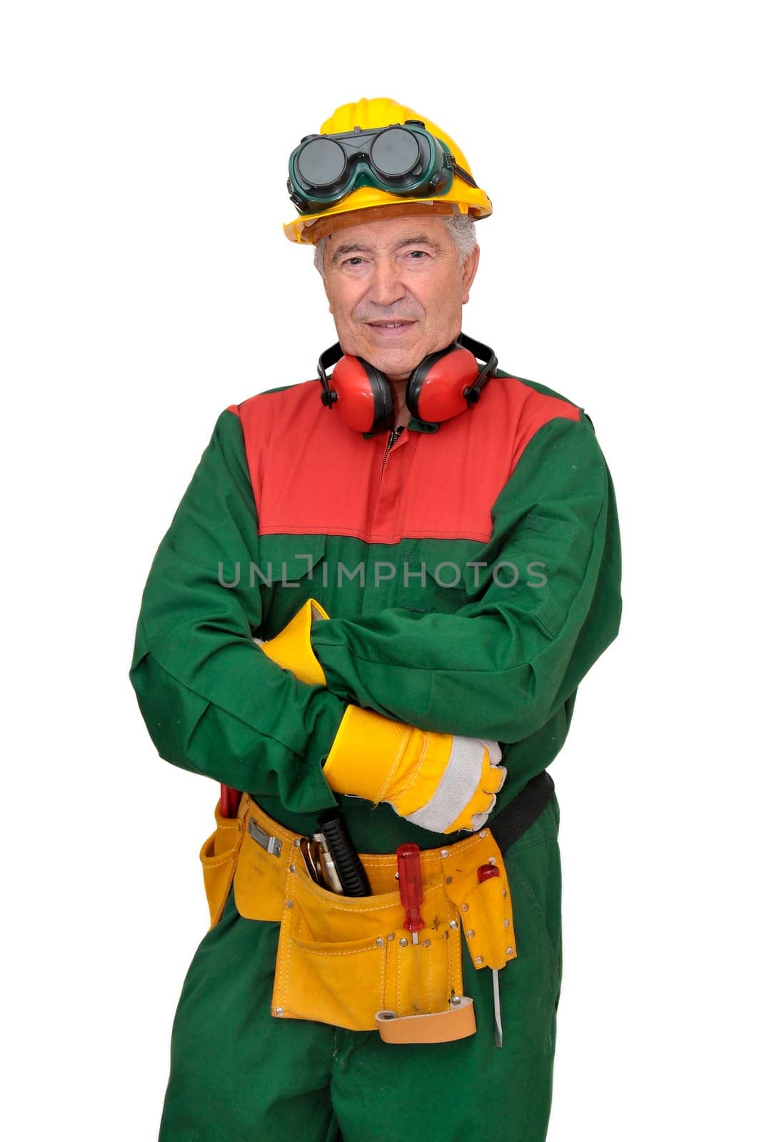 Construction worker isolated in white