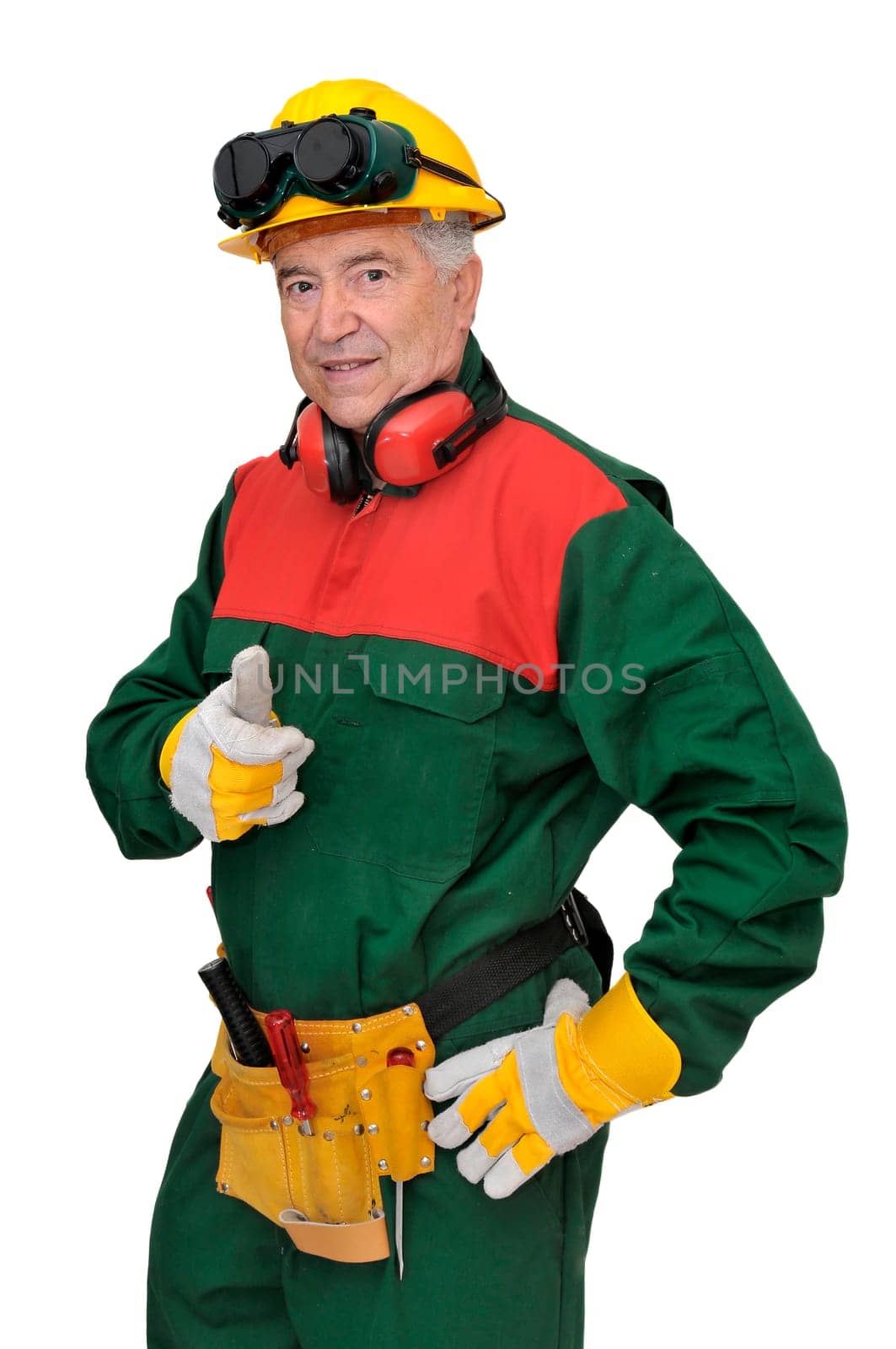 Construction worker isolated in white