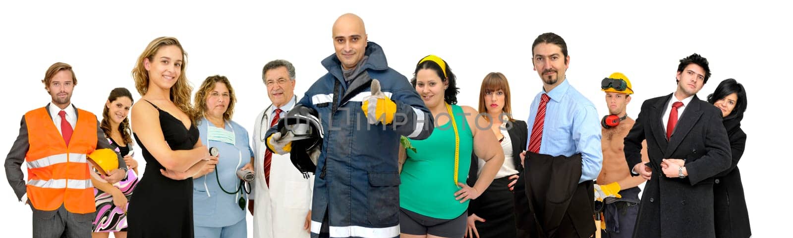 Group of diferent people isolated in white