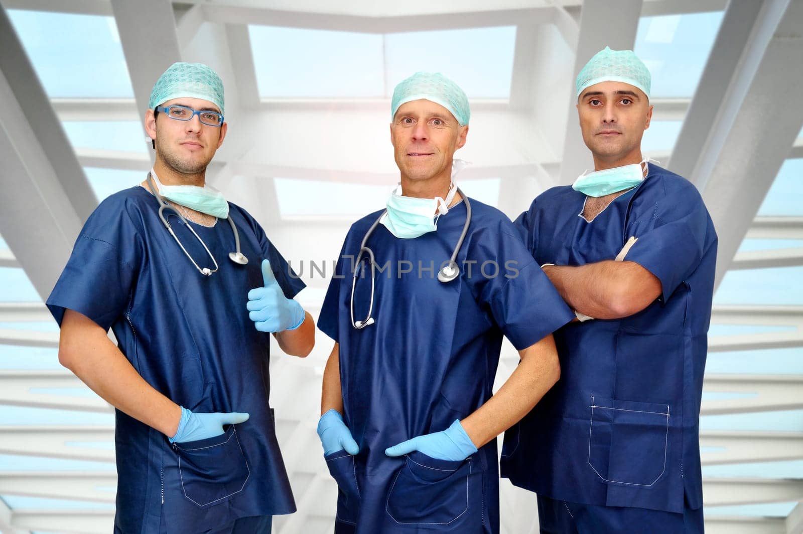 Doctors team posing in uniform
