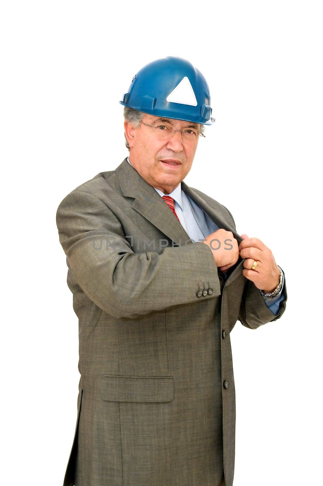 Mature engineer with hat isolated in white