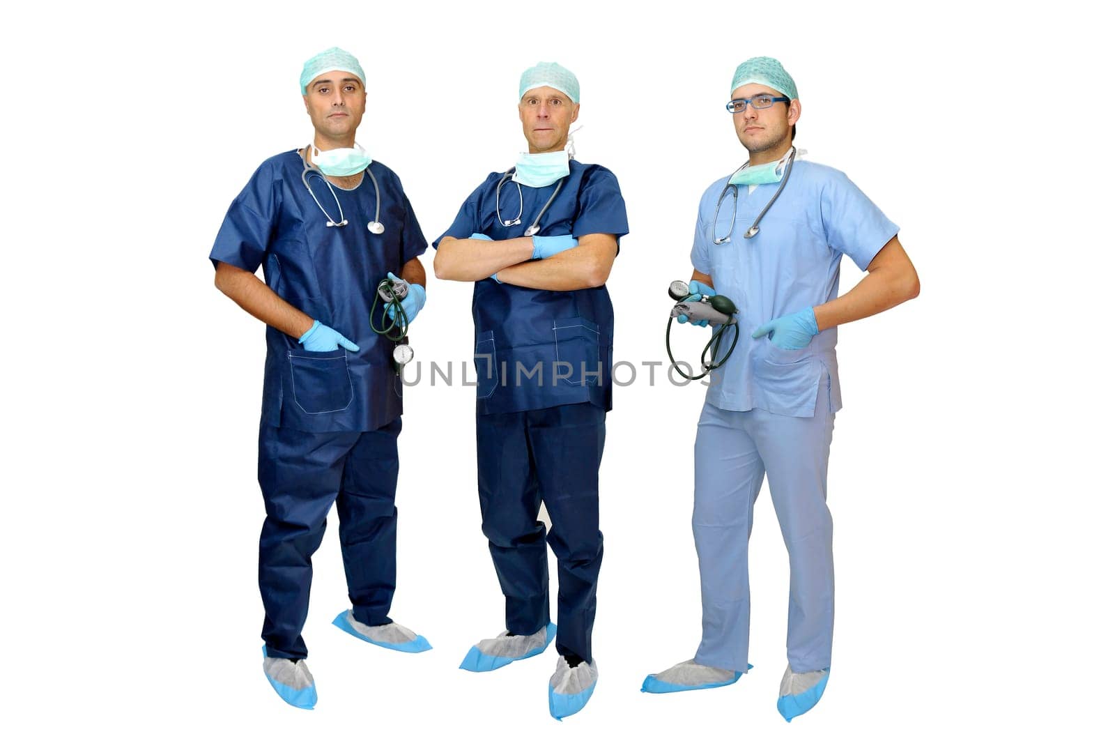 Doctors team in uniform isolated in white