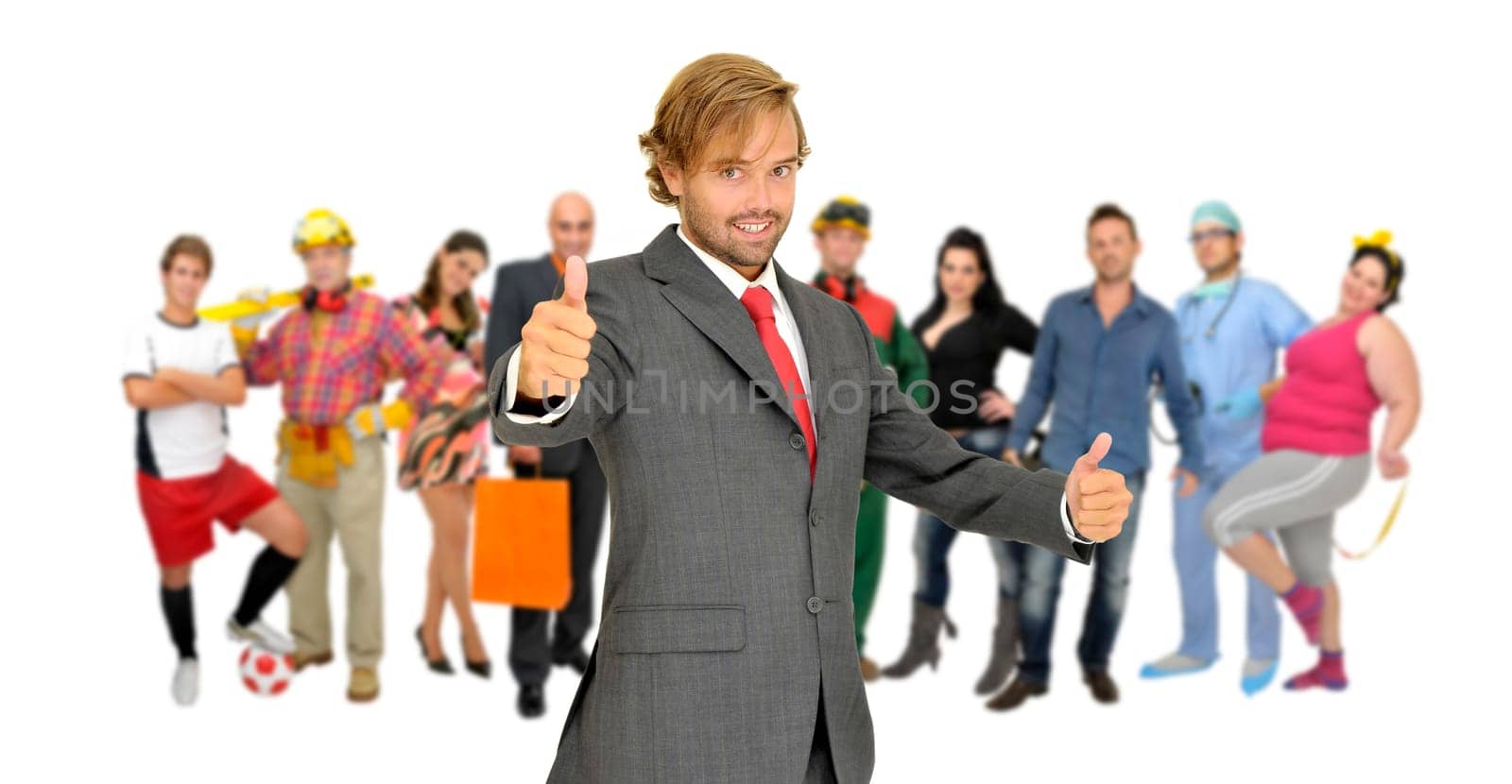 Crowd or group of different people isolated in white