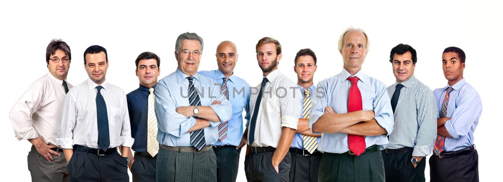 Team of businessmen isolated in white