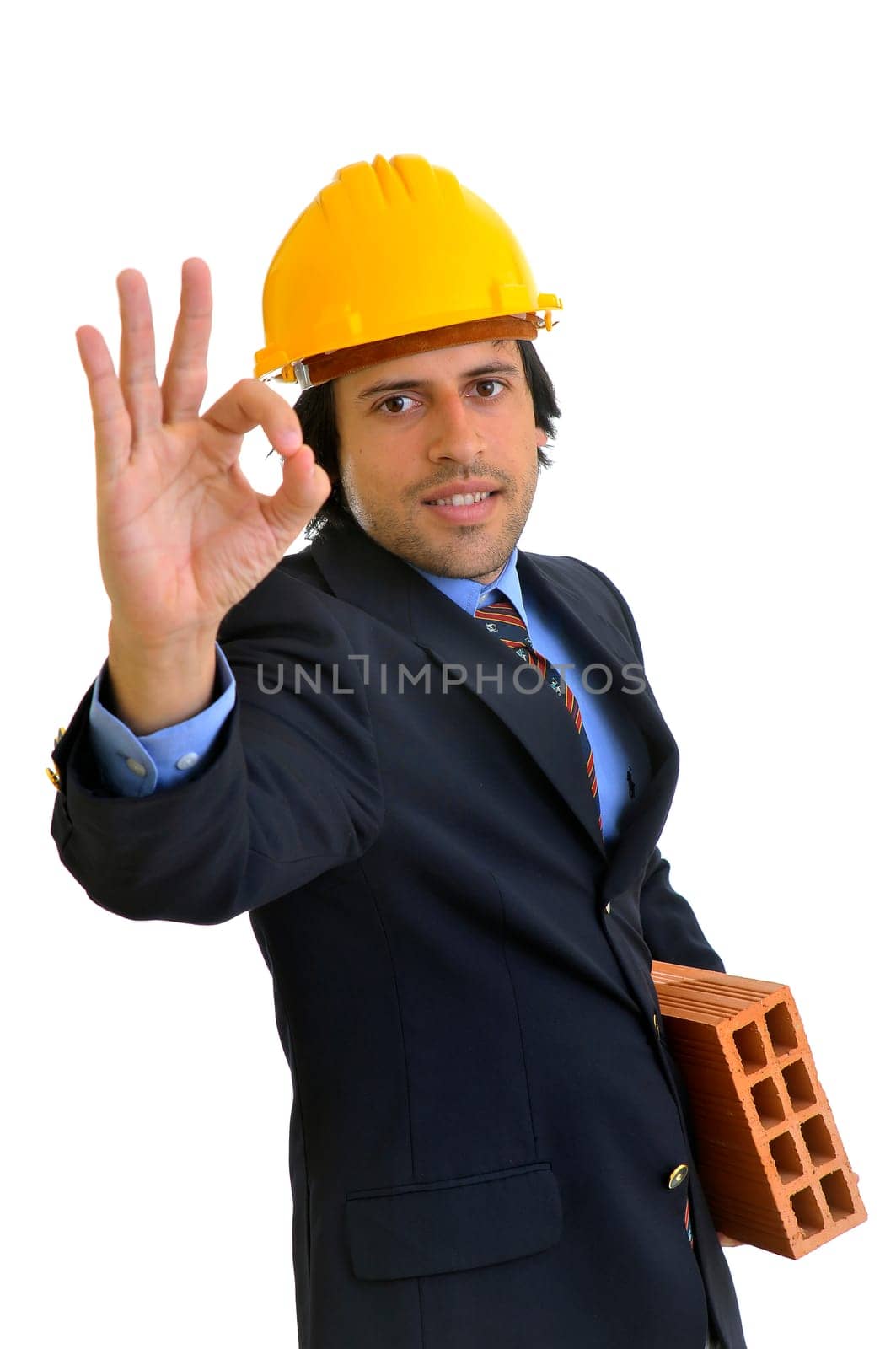 Young engineer with hat isolated in white