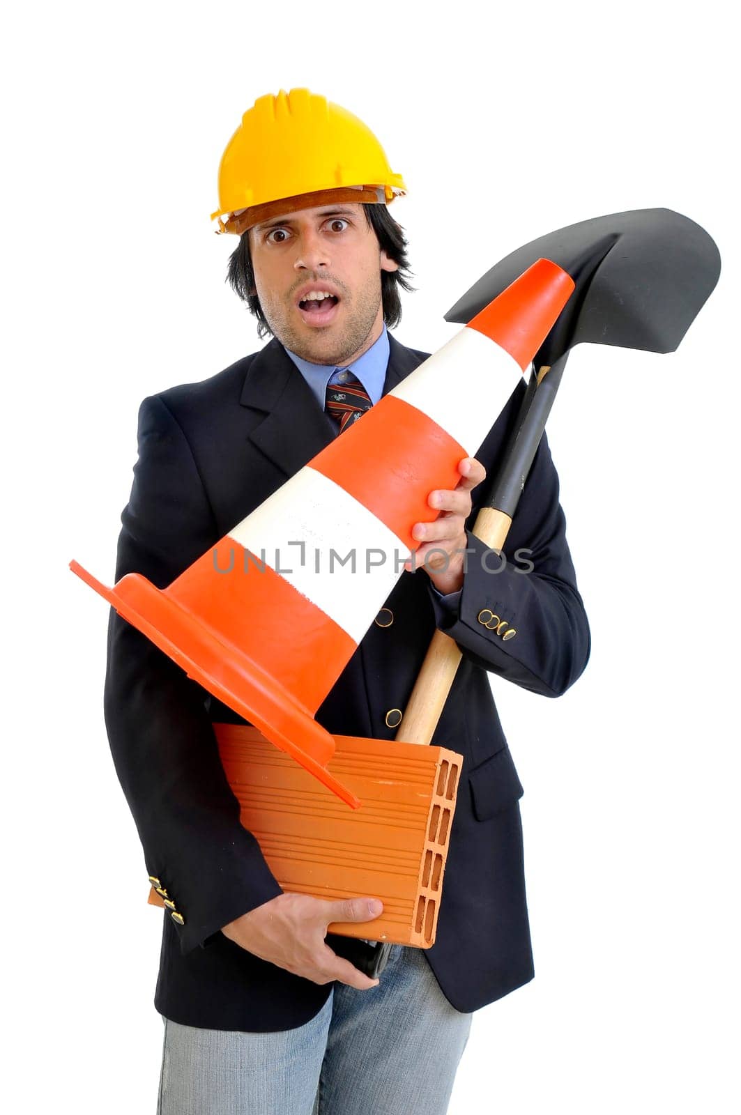 Engineer with helmet isolated in white