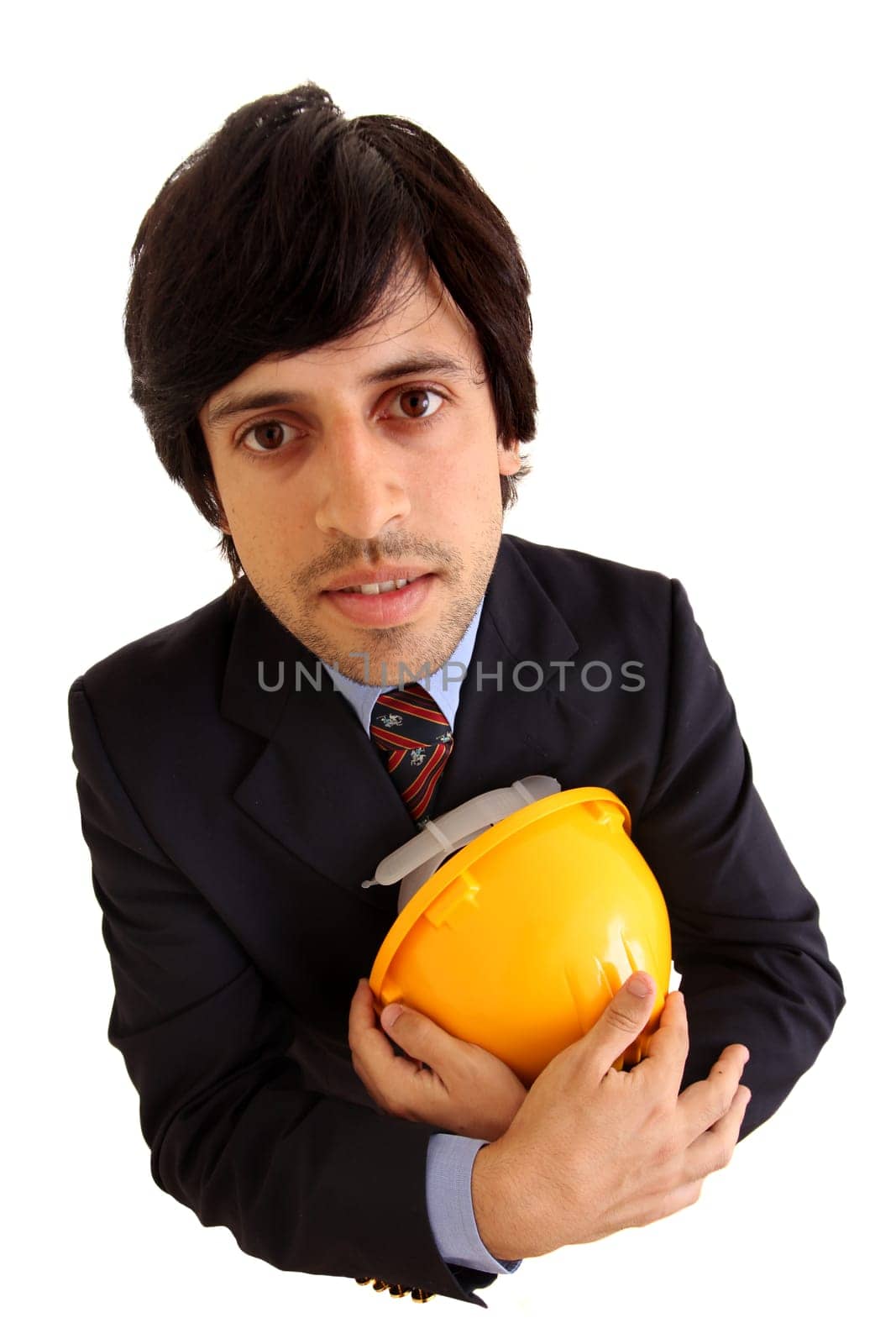 Young engineer with hat isolated in white
