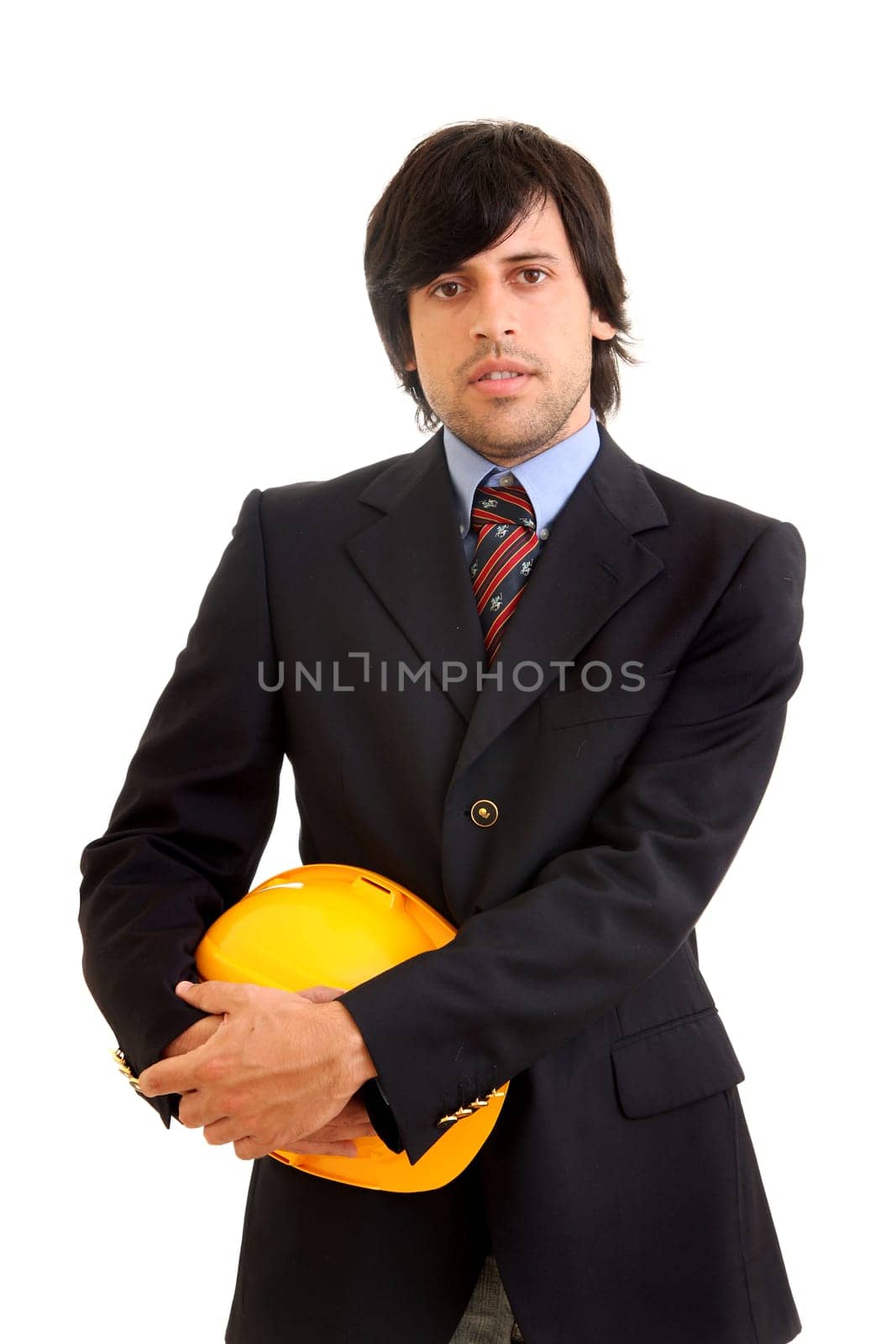 Young engineer with hat isolated in white