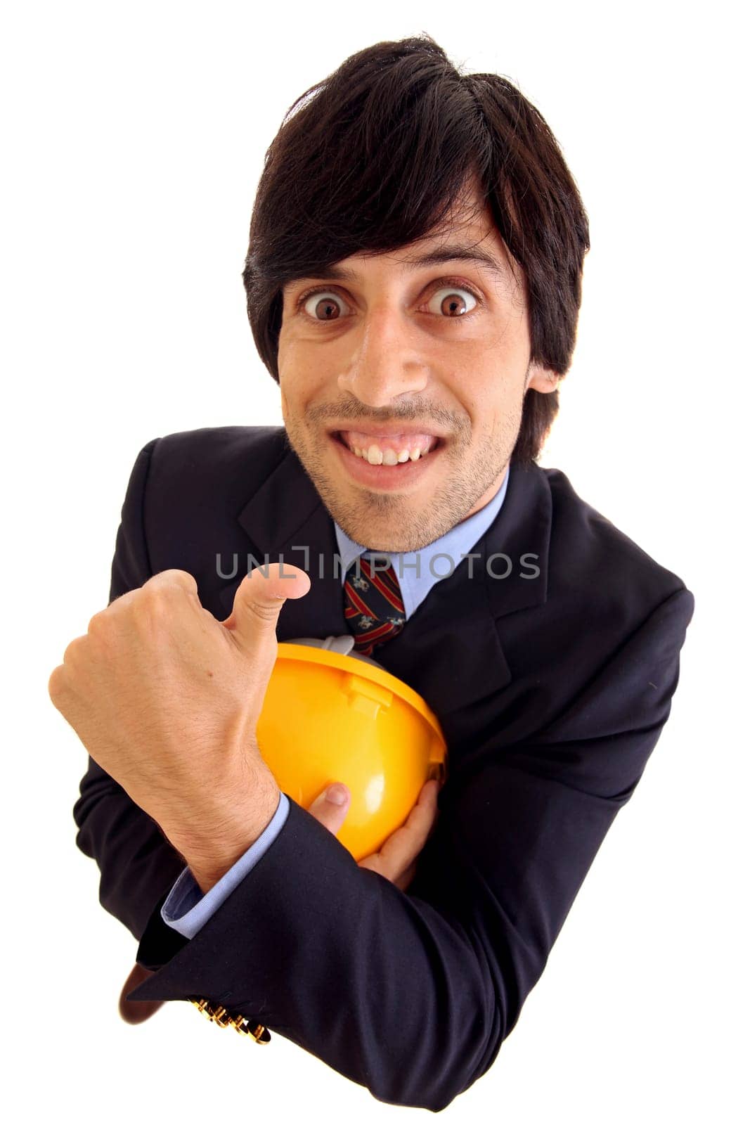 Young engineer with hat isolated in white