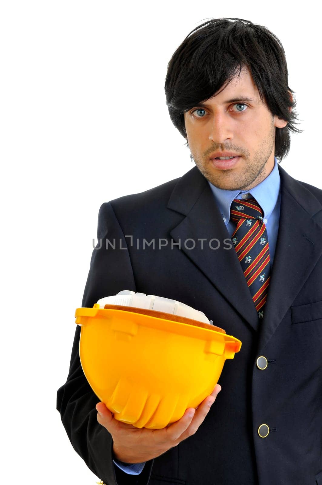 Engineer with helmet isolated in white
