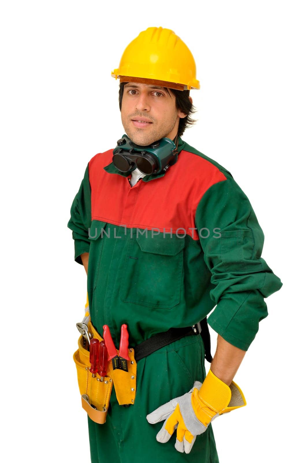 Construction worker isolated in white