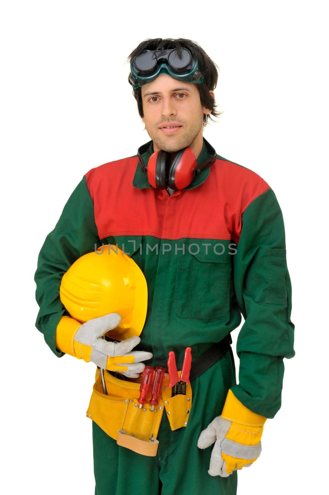 Construction worker isolated in white