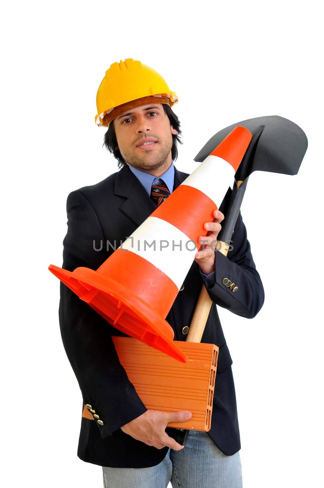 Engineer with helmet isolated in white