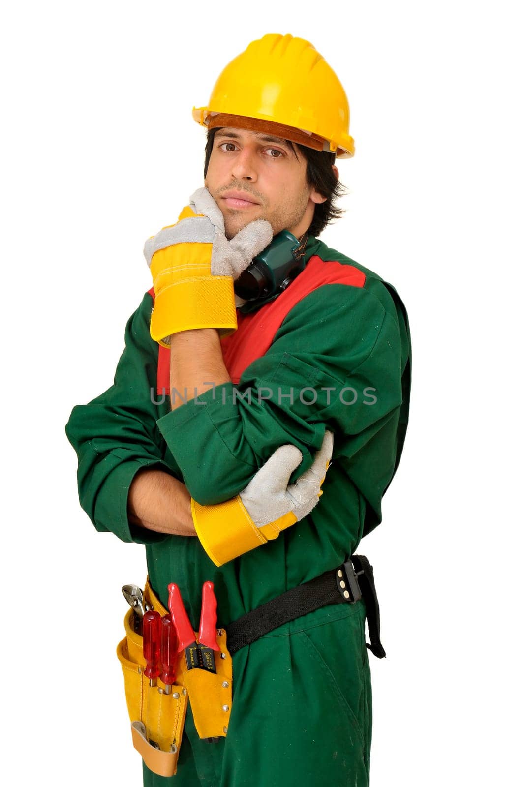 Construction worker isolated in white