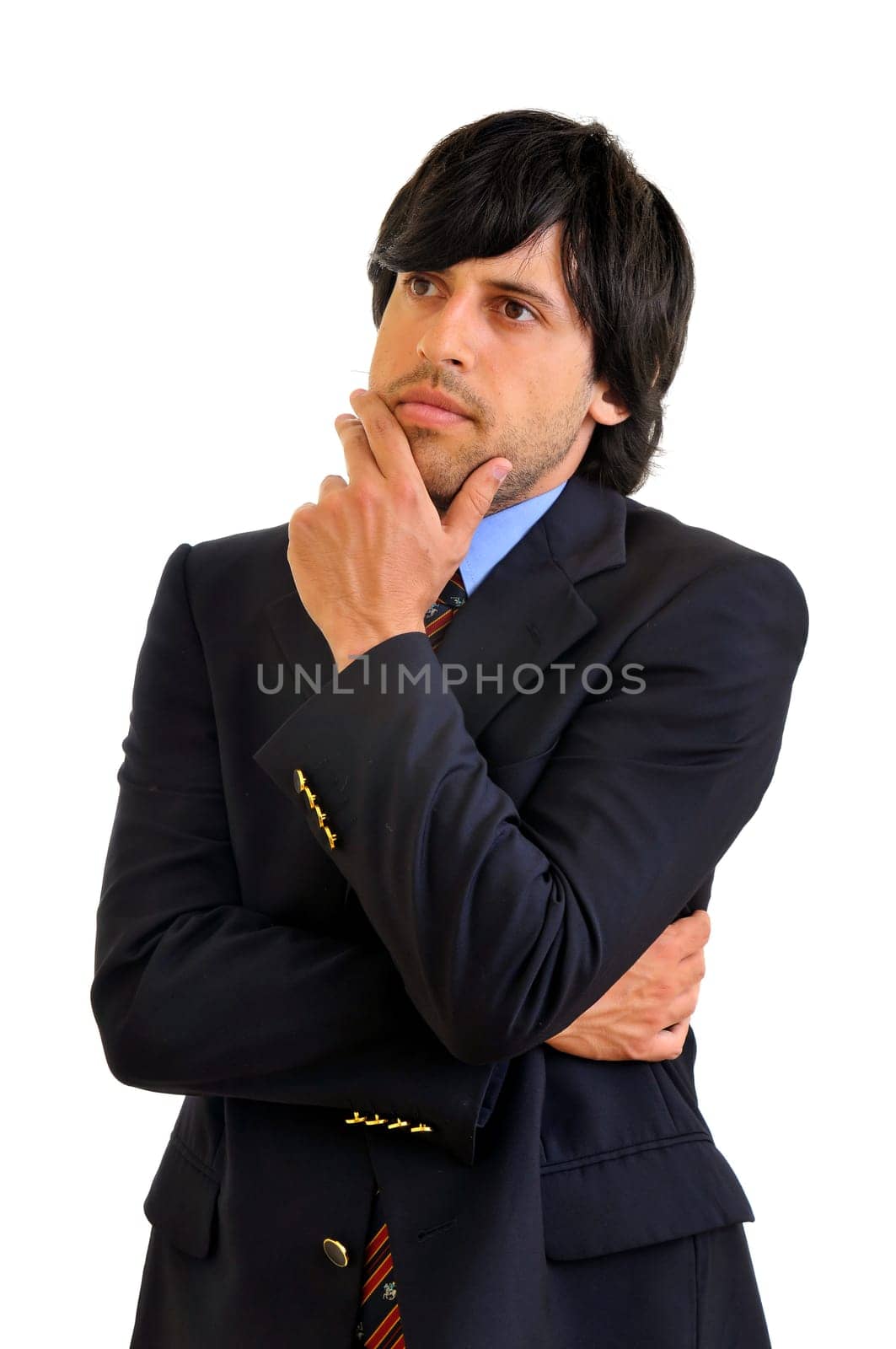 Young businessman posing isolated in white