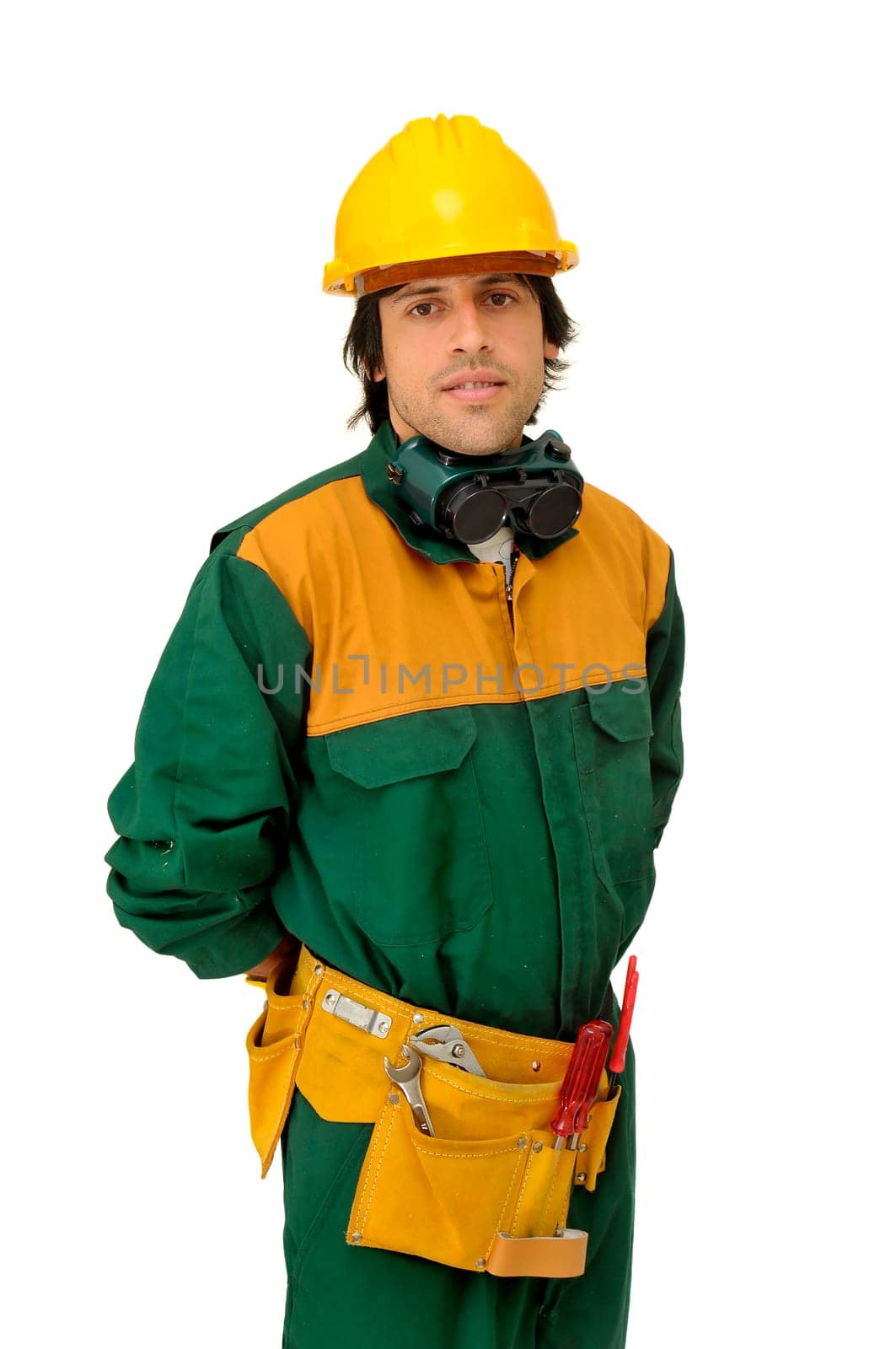 Construction worker isolated in white