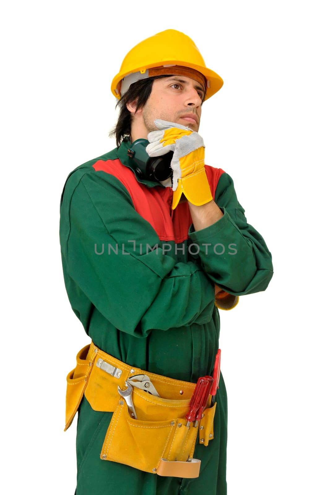 Construction worker isolated in white