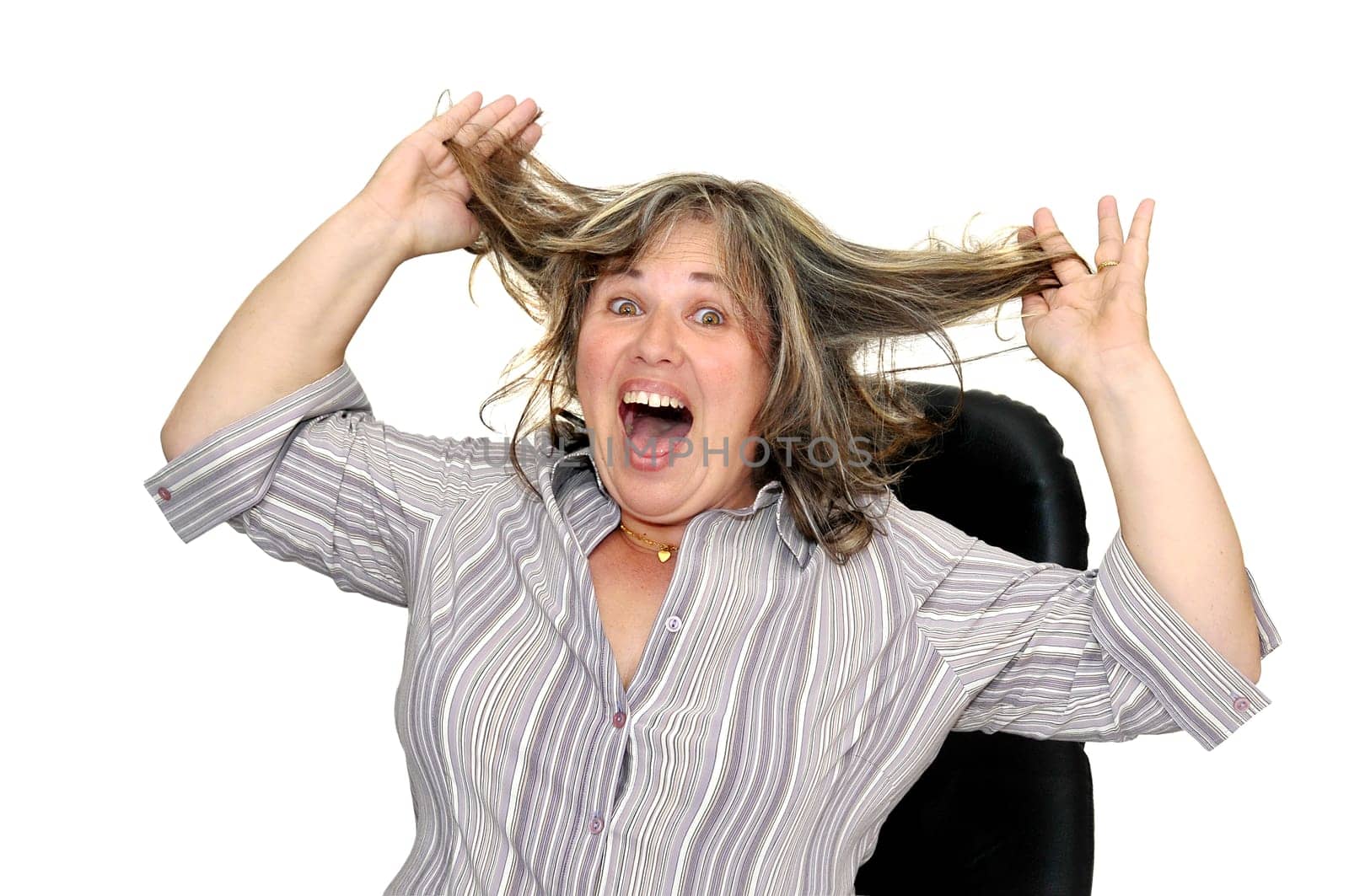 Mature woman posing isolated in white