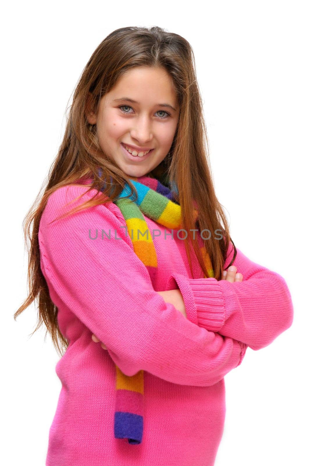 Beautiful young girl isolated in white