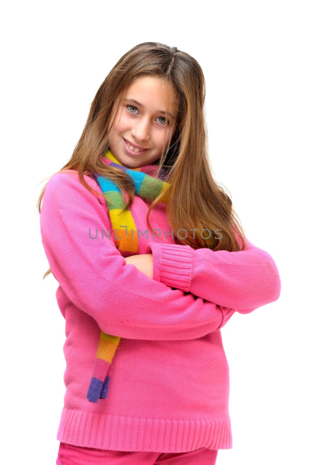 Beautiful young girl isolated in white
