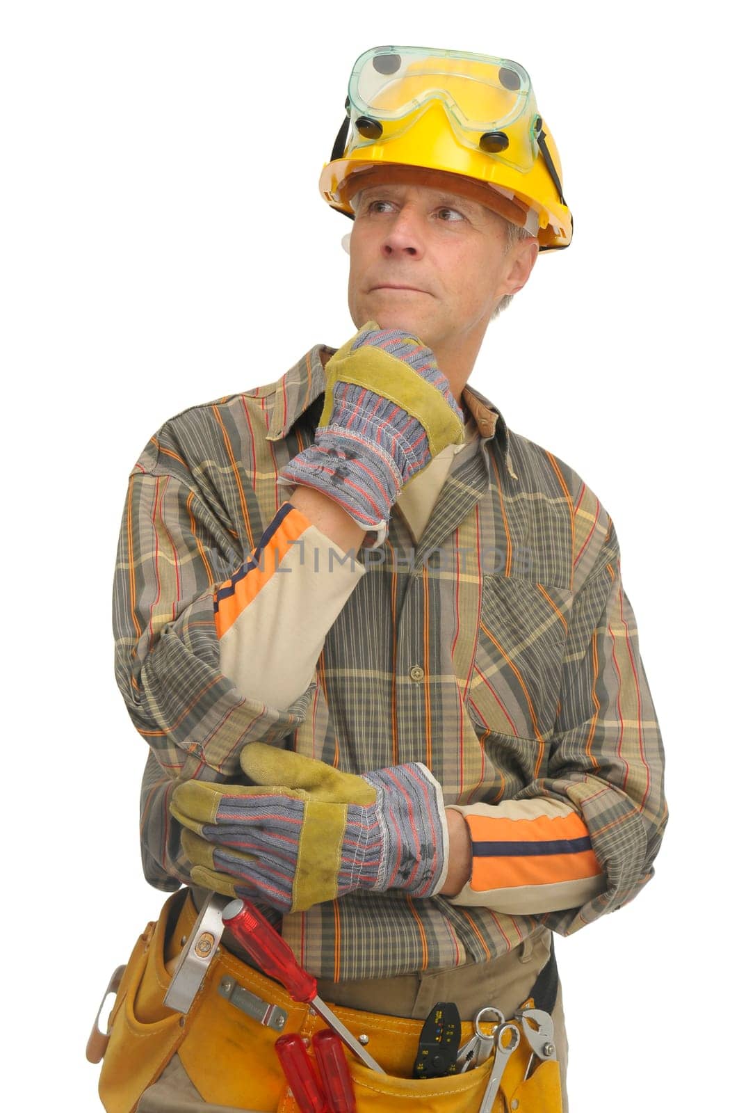 worker with hat isolated against a white background